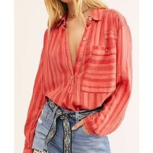 We The Free Top Womens S  Tunic Striped Summer Breeze Over size Popover Boho